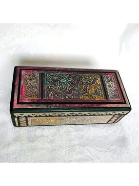 Handcrafted Mexican Wooden Trinket Box, Carved Animals Flowers, Maria Rosendo